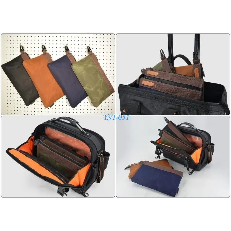 E15A Industrial Grade Waxed Canvas Tool Bag Wide Flat Bottom Stands Upright Always