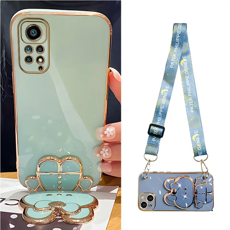 Capa de Suporte do Telefone Espelho Crossbody Lanyard, Capa de Suporte para Xiaomi Redmi Note 11, 8, 12, 10, 9 Pro Max, 12, 4G, 5G, 10s, 11s, 9A, 9C