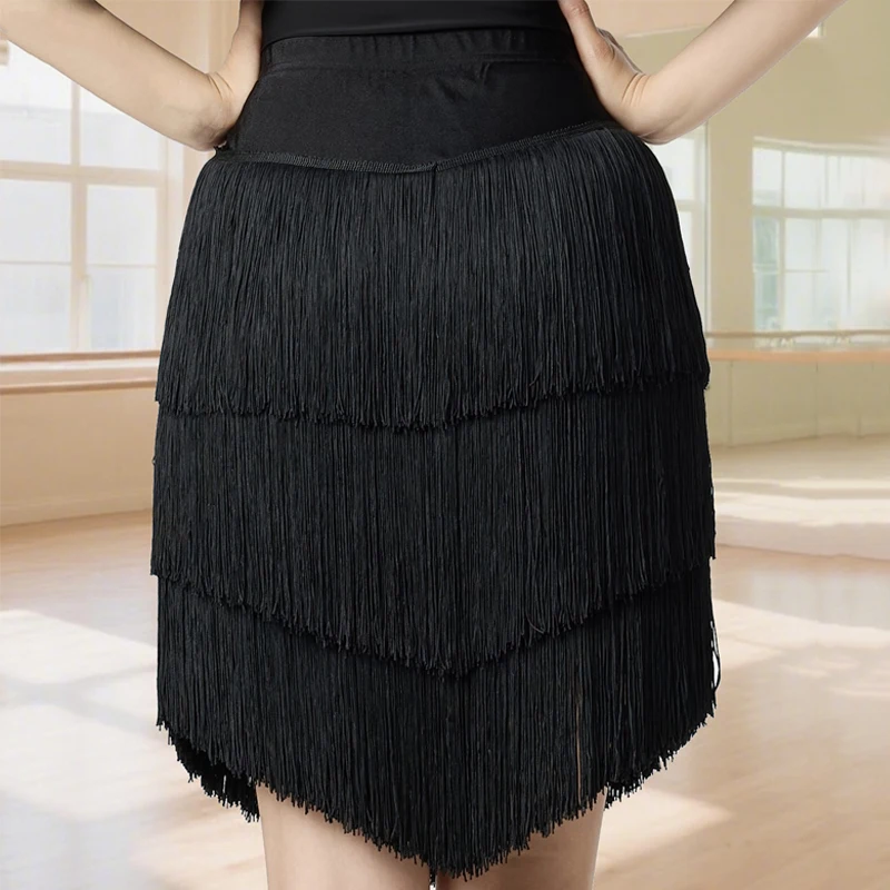 أسود تشاتشا اللاتينية الرقص التنانير النساء كامل مهدب تنورة الكبار رومبا سامبا قاعة الرقص التنانير ملابس الرقص Stgae DW10854