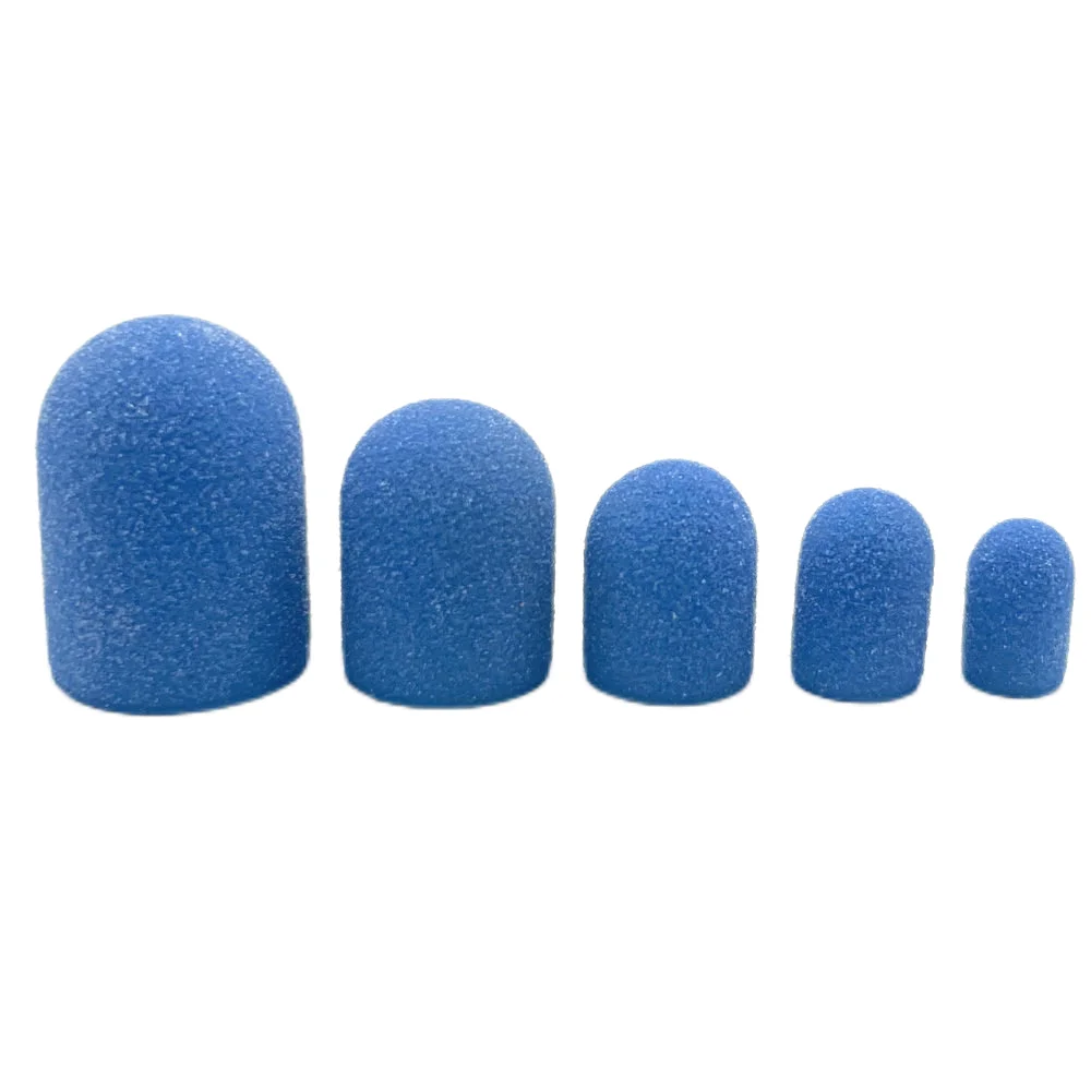 5pcs Blue Nail Sanding Caps With Rubber Nail Drill Bit Electric Nail Clean Burr Rotary Gel Polish Burr Accessories Tools