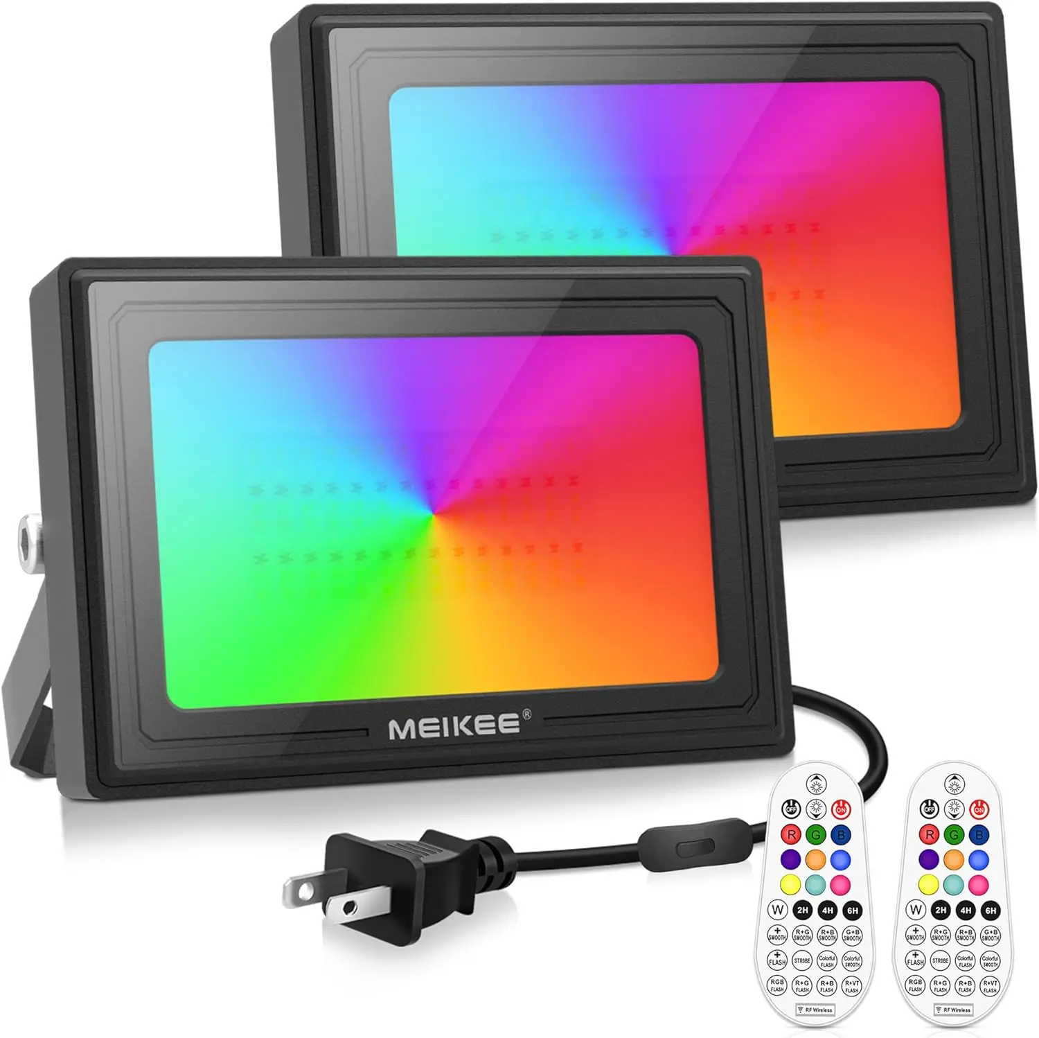 

35W RGBW Flood Lights 120V, IP66 Waterproof LED Outdoor Indoor Dimmable Wall Lights with US Plug (2 Pack)