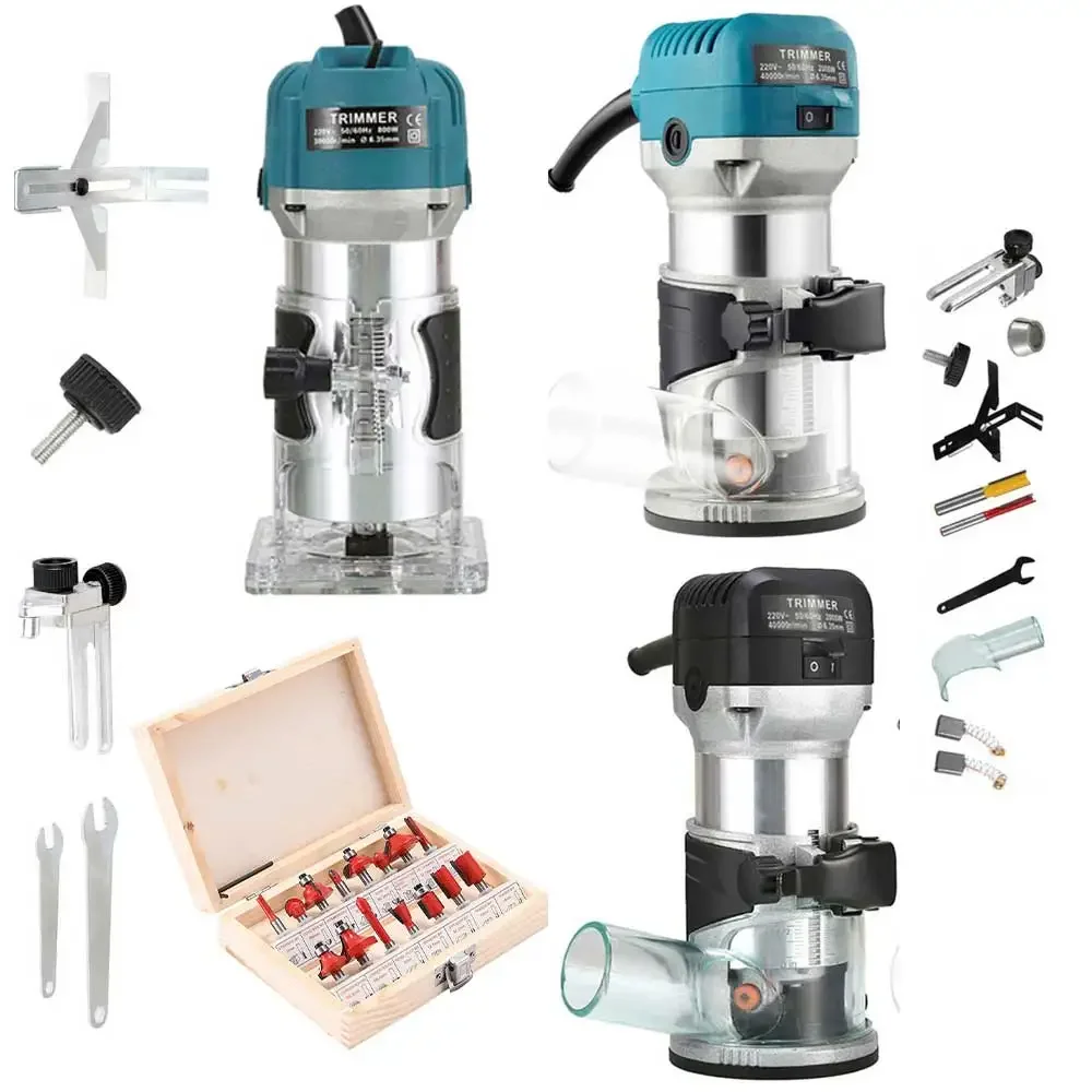 800w 40000rpm Wood Router Machines Tool Combo Kit Electric Woodworking Power Carpentry Manual Trimmer Tools With Milling Cutter