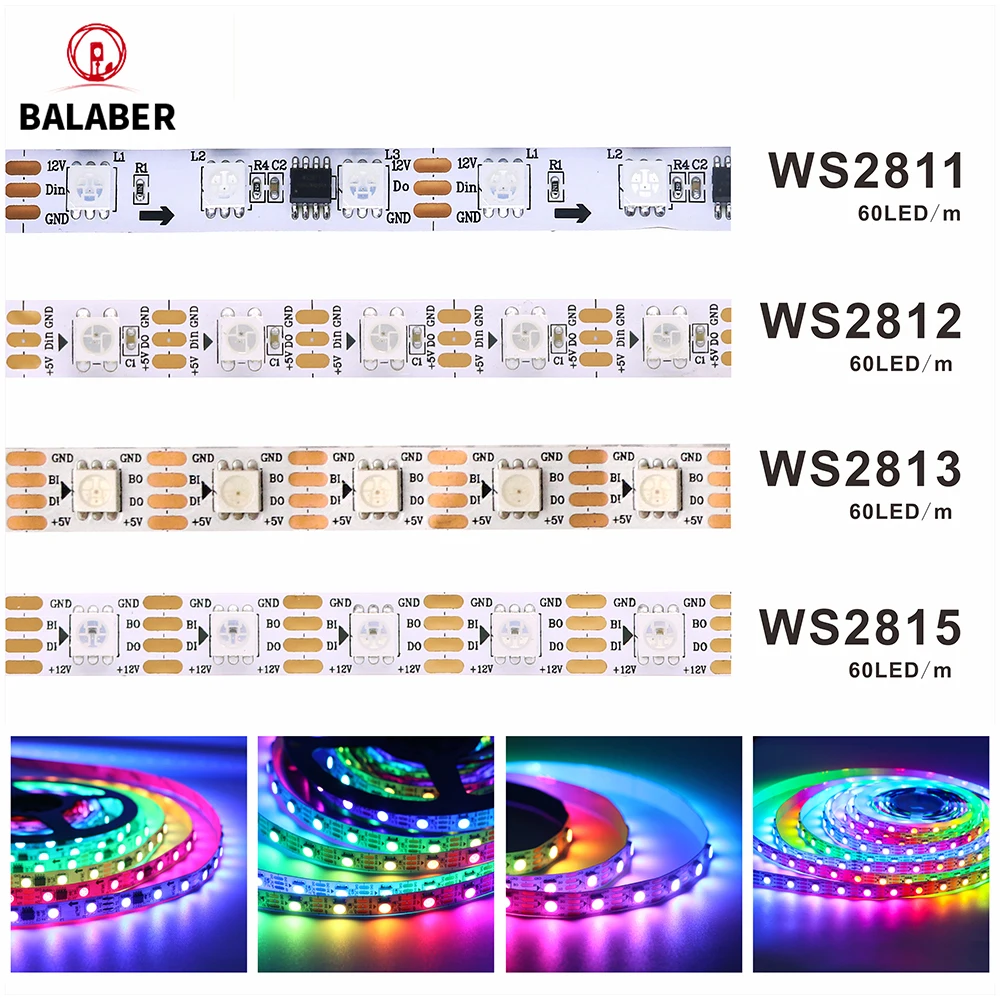

WS2812B WS2813 WS2811 WS2815 Smart RGB Pixels LED Strip WS2812 Individually Addressable IC 30/60/144pixels/Leds/M Tape Light DC