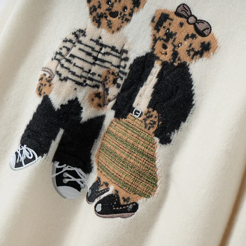 

Spring Autumn Winter Women's O-neck Cashmere Pullovers Sweater 100% Cashmere Knitwear Bear Pattern Soft Grace Long Sleeve Tops