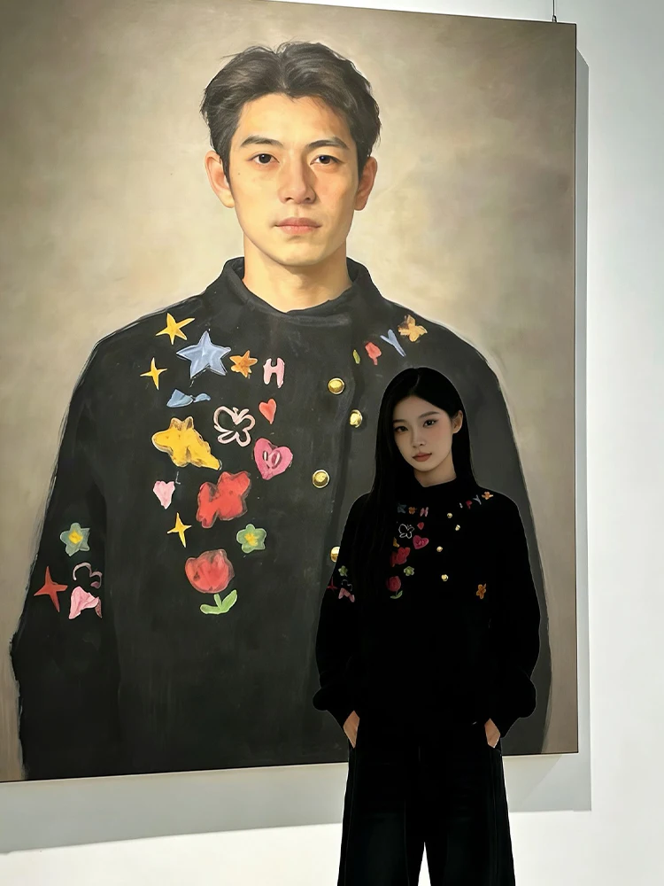 

Bla fiti Print Knitwear Men's Sle f High Collar Loose Fit Autumn Winter Casual Faion Button Design Sweater