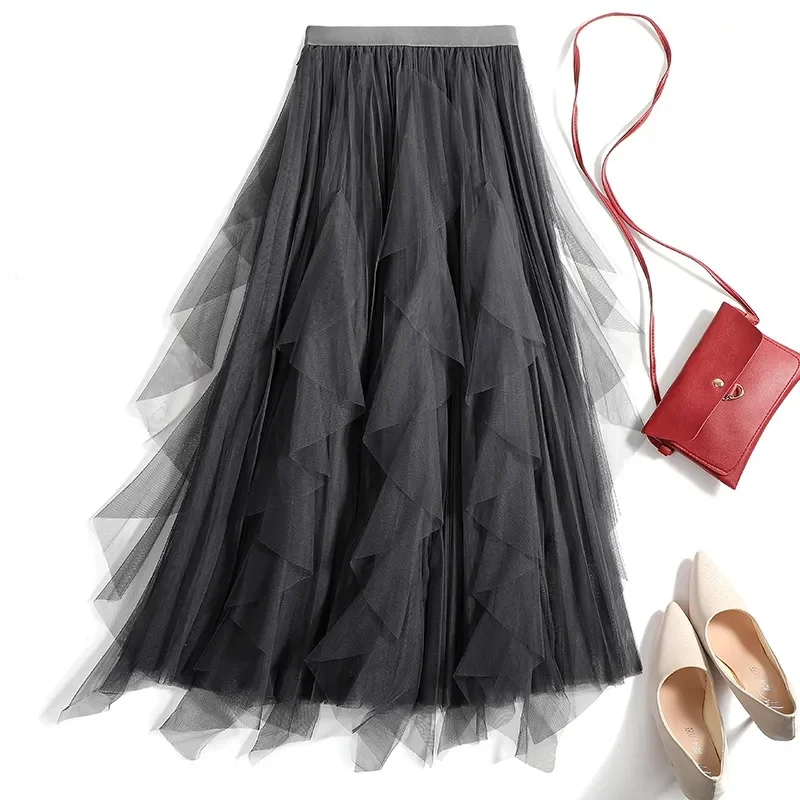 

Длинная юбка-пачка из тюля, женская модная корейская милая розовая плиссированная юбка с высокой талией, сетчатая женская эстетичная юбка Faldas