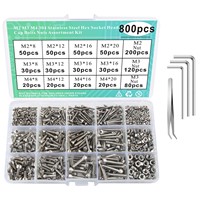 M2M3M4 304 Stainless Steel Hex Socket Head Cap Bolts Nuts Assortment Kit (700/560/400/800Pcs) with Hex Wrenches