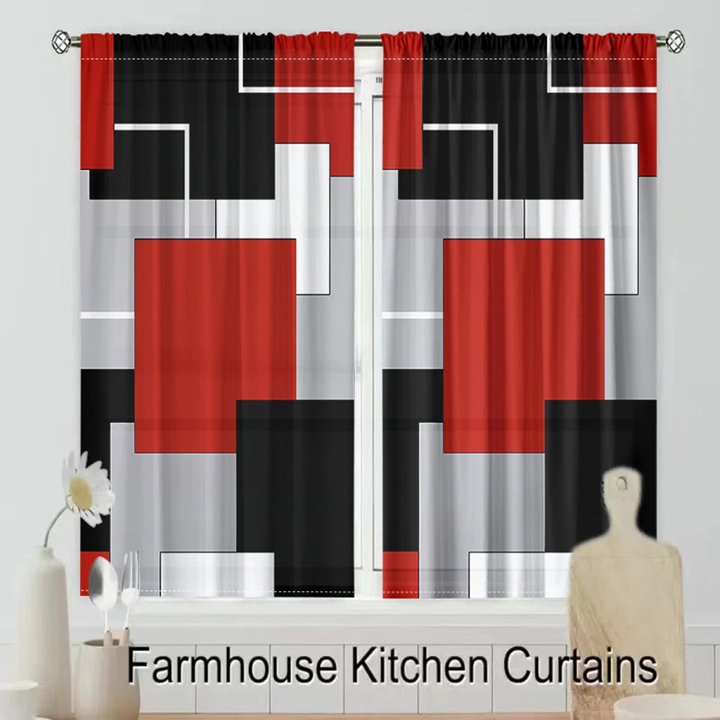 Red Black Modern Style Geometry Window Curtains for Living Room Bedroom Kitchen Modern Curtains Home Decoration Drapes Blinds