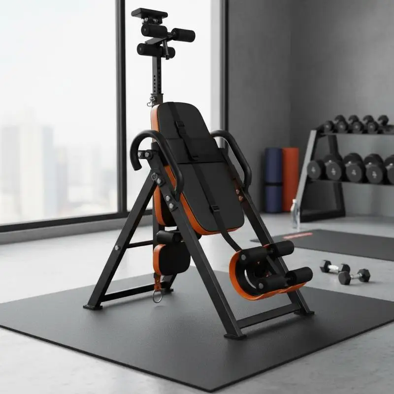 

Heavy Duty Spinal Decompression Bench 48x30x60 Inches For Home Gym Back Pain Relief Physical Therapy Core Strengthening, 300lbs Capacity Padded Headrest Secure Ankle Lock Adjustable Safety Belt Orange Black Exterior Finish