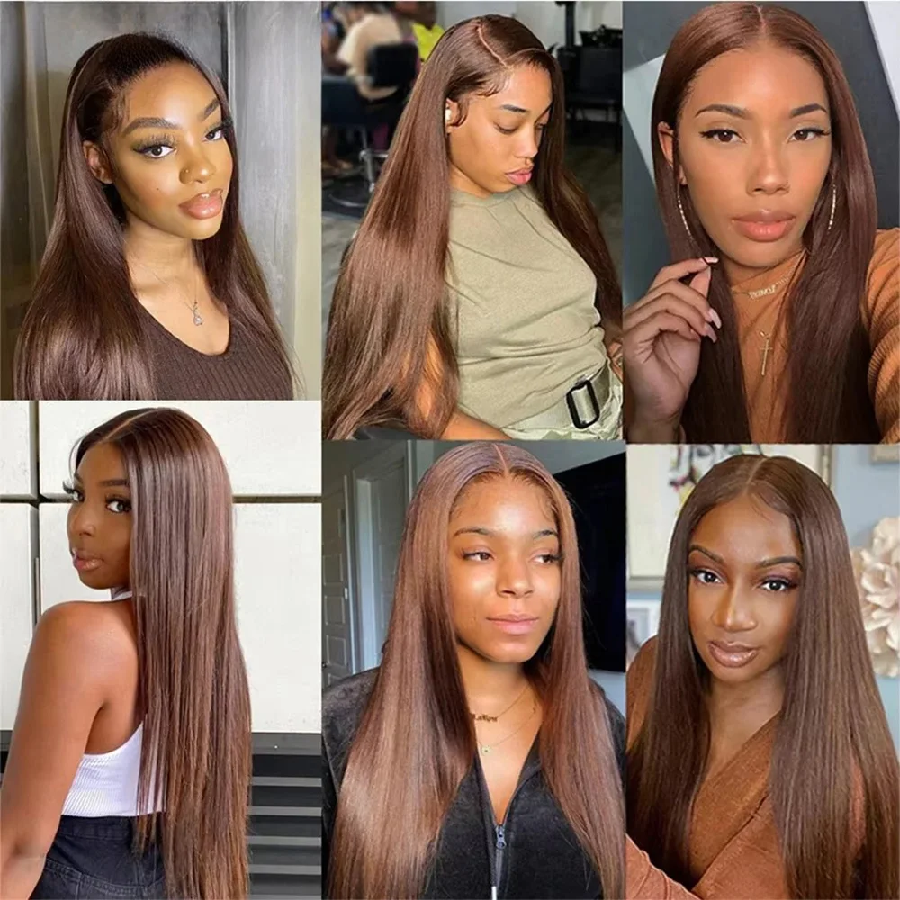 Bone Straight Coklat Coklat 13X4 Renda Depan 100% Wig Rambut Manusia untuk Wanita Preplucked 13x6Hd Wig Frontal Renda Transparan 200%