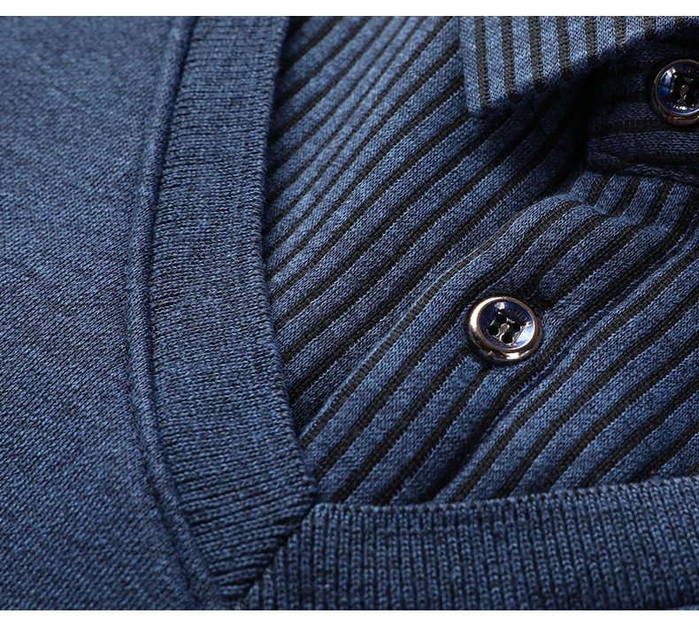 Männlich Herbst Stricken Pullover Polo Shirts Hemd Kragen Pullover Pullover herren Business Casual Mode Streifen Top Kleidung – Detail 12