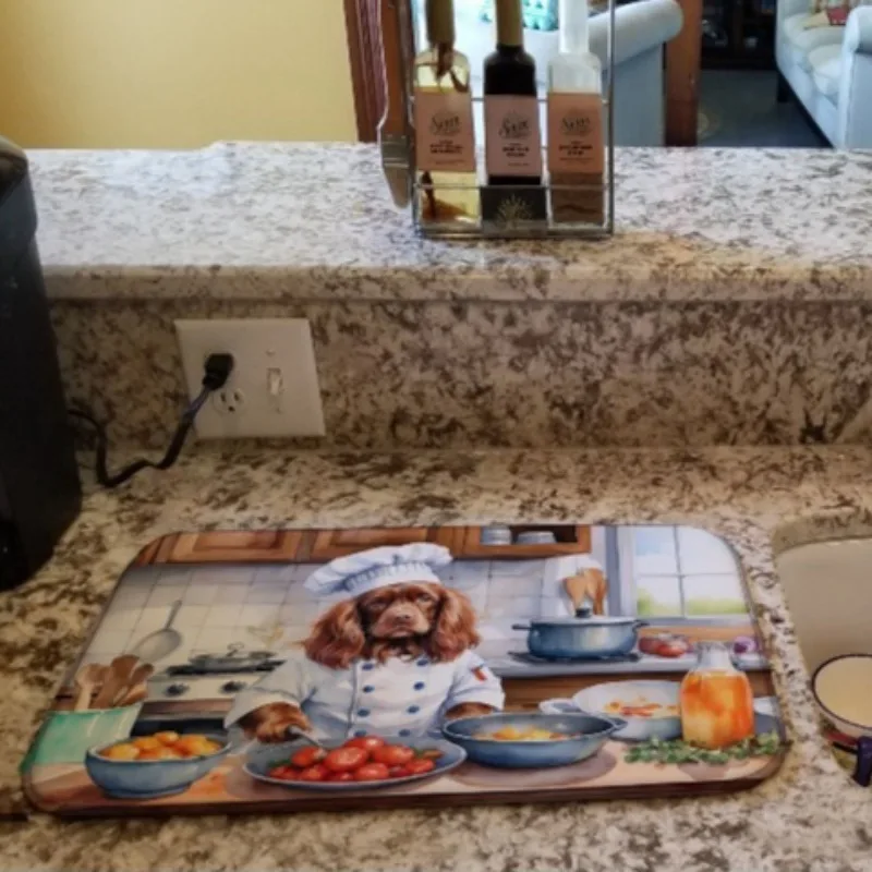 

Сушилка для посуды Sussex Spaniel Chef, коврик для сушки посуды, впитывающая кухонная стойка, многоцветная подушка для сушки посуды