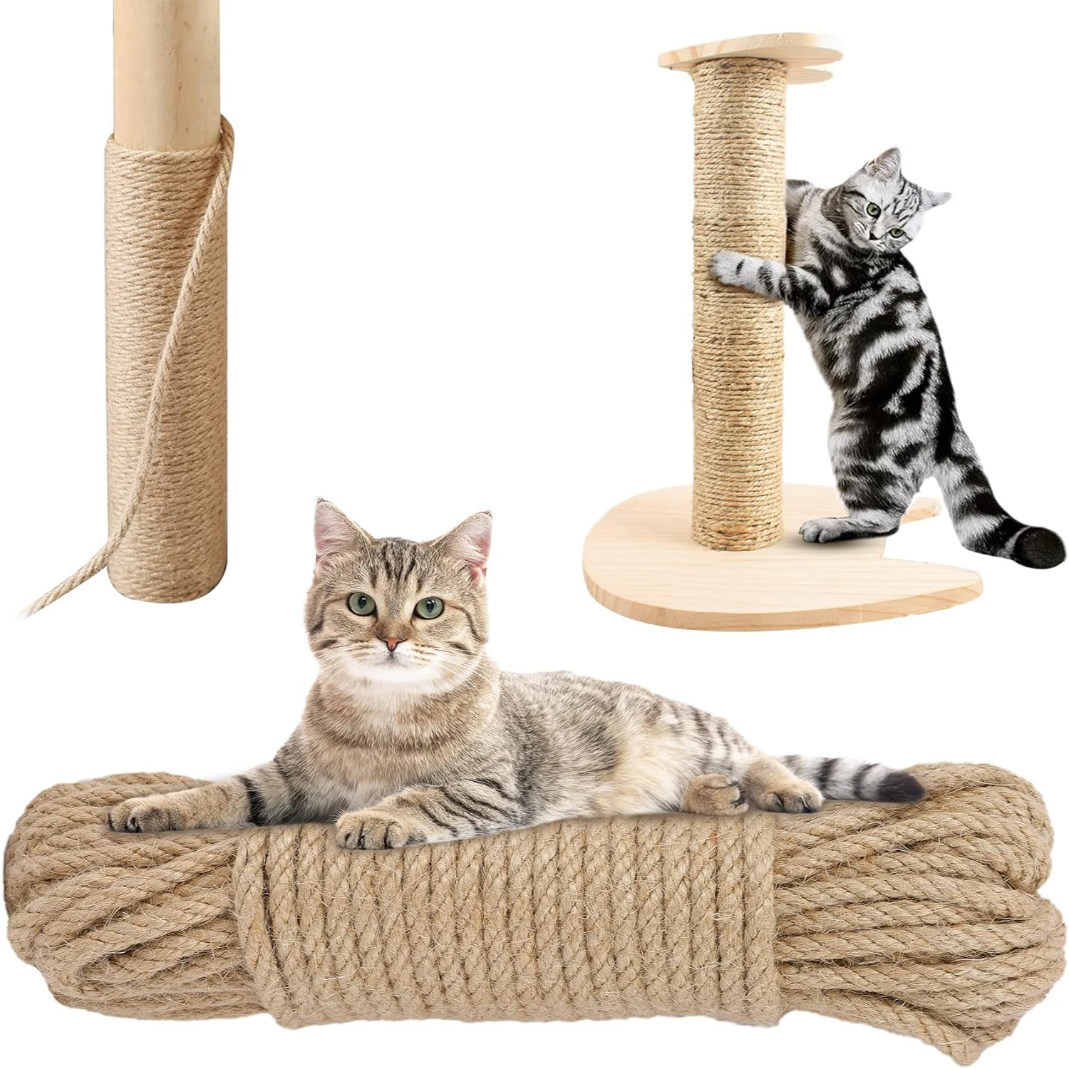 1pc 4mm/6mm/8mm /10mm, Length 393.7 Inches (10m) Cat Scratching Rope, Cat Tower Repair Rope,Rope for Cat Scratching Post