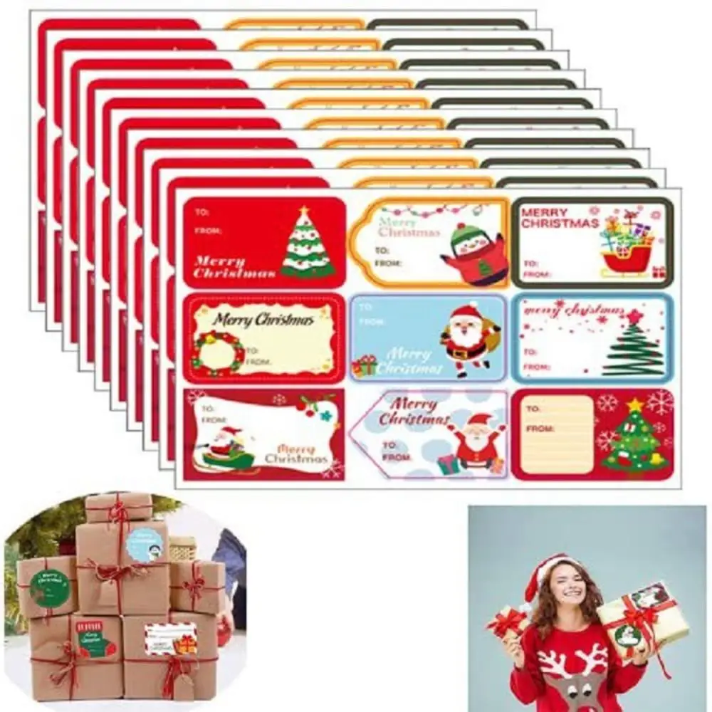 10 Sheets/Pack Colorful Merry Christmas Sticker Gift Packaging Baking Decoration DIY Festival Party Cards Mix Style Long Lasting