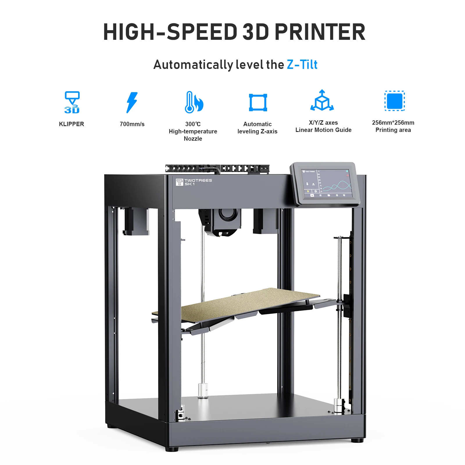 

TWOTREES SK1 CoreXY 3D Printer 700mm/s High-Speed Printing Auto Leveling Klipper Firmware 4.3 inch touch color screen 256x256mm