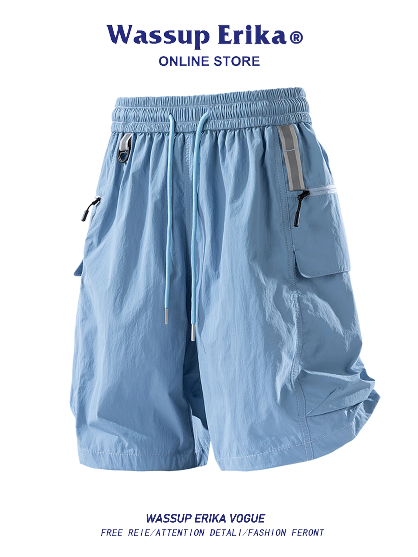 

Wassup Erika American Sle Baskeall orts Мужская летняя повседневная рабочая одежда Синяя уличная одежда Брюки с пятью точками Светоотражающая одежда