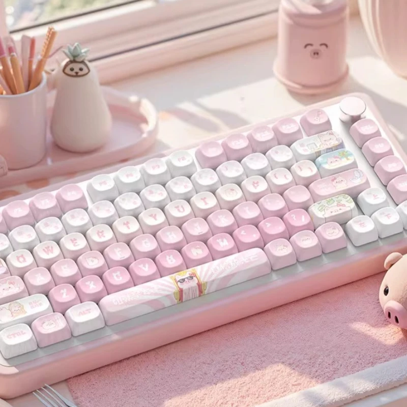 

Колпачки для клавиатуры Piggy's Work Diary, PBT, профиль Moa, милые розовые мультяшные аниме-колпачки для геймеров, оригинальный дизайн