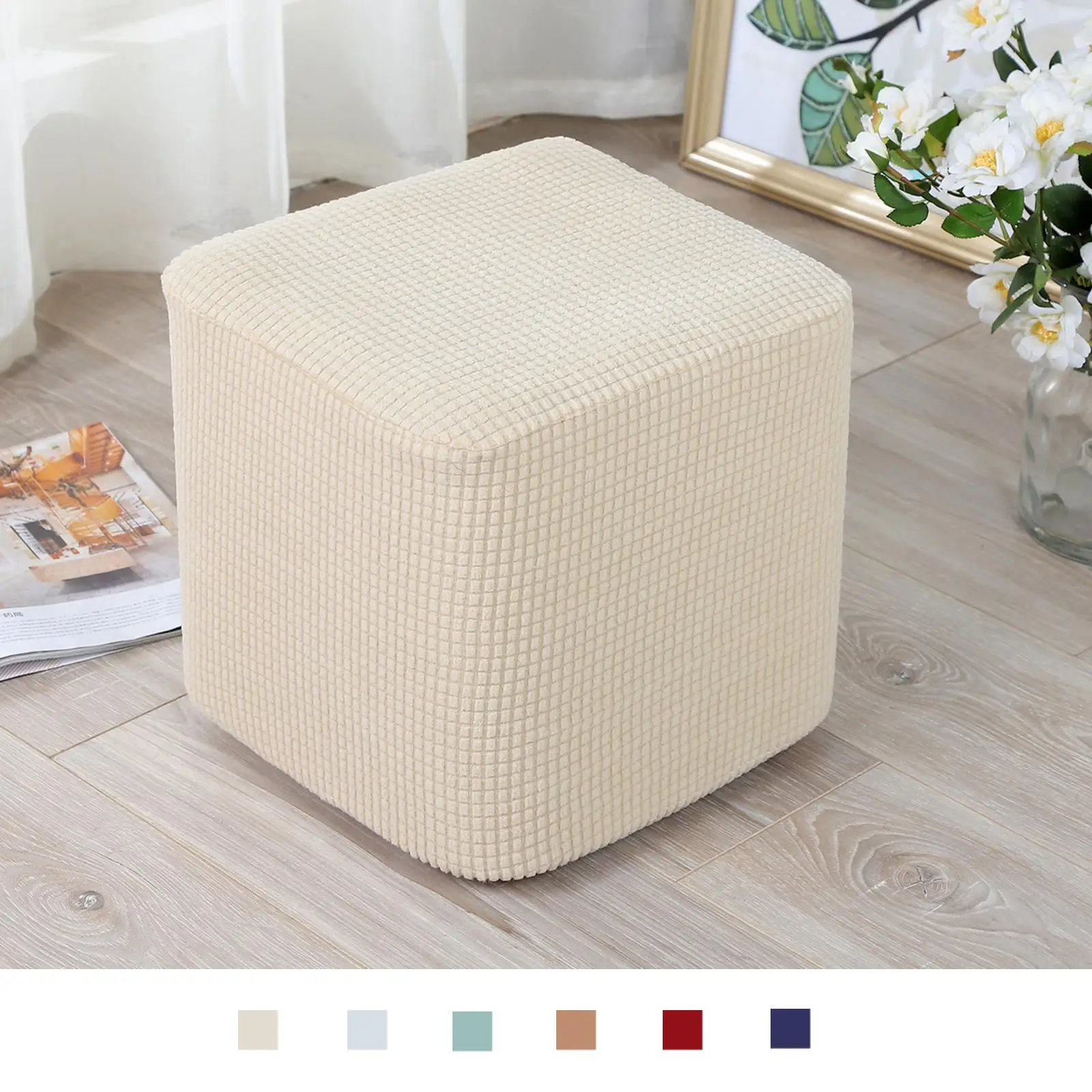 Ottoman Slipcover Footstool Footrest Cover Jacquard Fabric Machine Washable