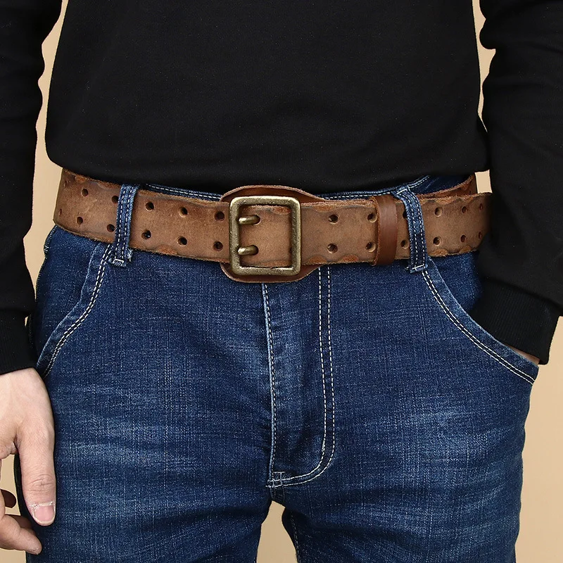 Retro  version trend personality ins hypoallergenic double needle buckle belt men's fashion new youth belt