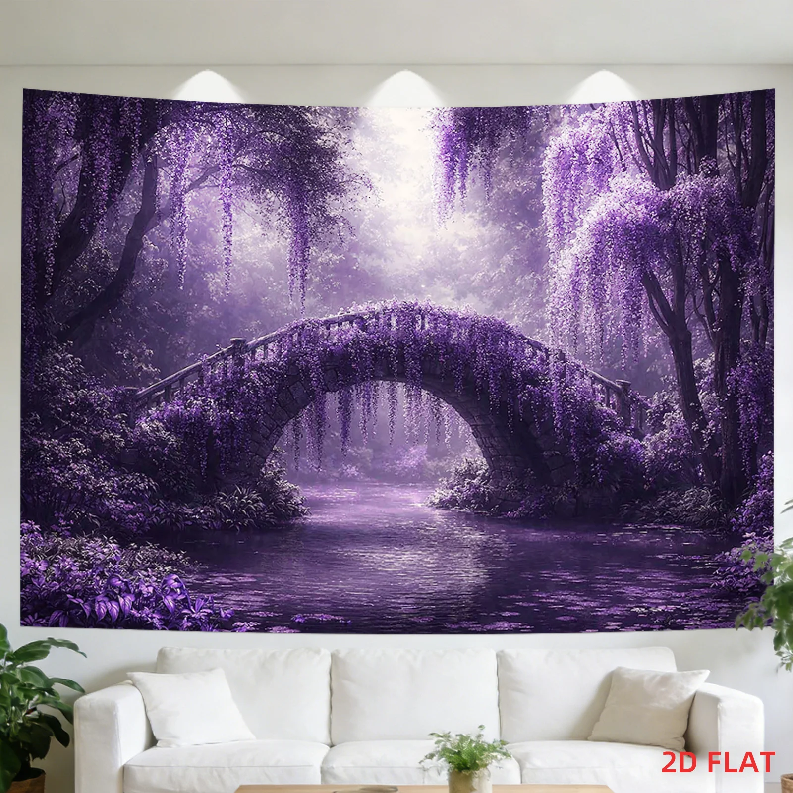 Enchanted Purple Forest Bridge Tapestry Wall Hanging Art Decor Fantasy Romantic Gothic Backdrop Vivid Violet Nature Cottagecore