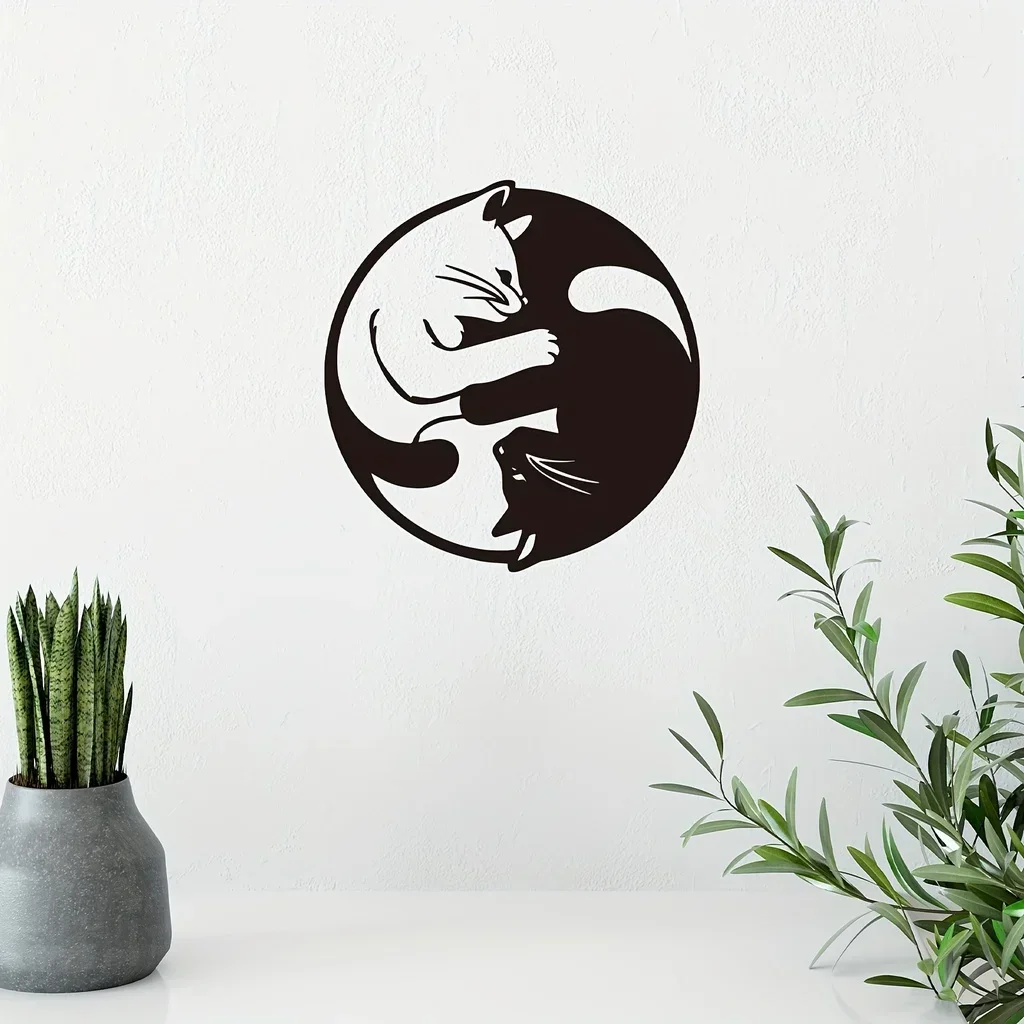 

Hello Young Metal Sign with Yin Yang Two Cats Home Decor Metal Wall Hanging Decor Statues Sculptures Garden Outdoor Ornaments Ya