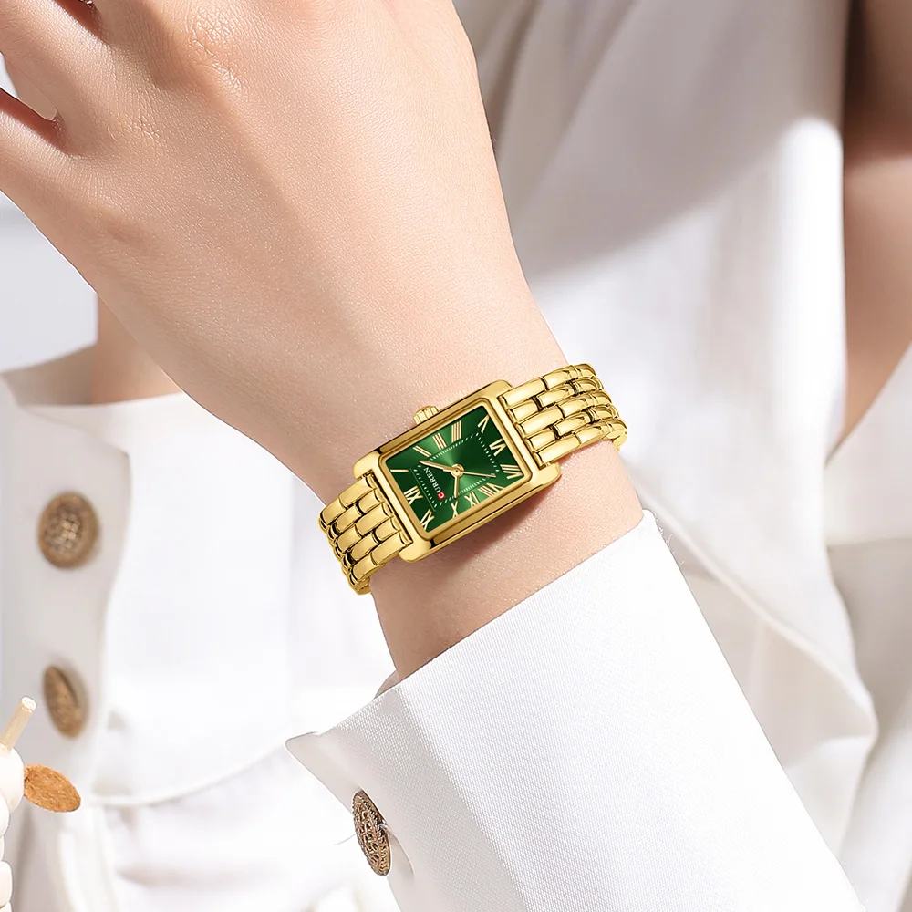 CURREN Retro Rectangle Women Watch Luxury Quartz Stainless Steel Band Wristwatch Elegant Laies Dress Watch for Daily Wear