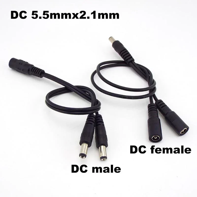 2-drożny zasilacz DC Kabel 5,5 mm x 2,1 mm 1 męski na 2 żeńskie 2 męskie złącze rozgałęźnika Przedłużacz wtyczki do taśmy LED CCTV K5