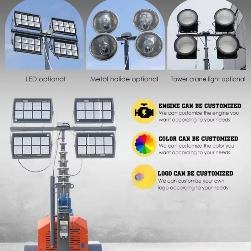 High-quality Diesel Mobile Lighting Towers Compatible With White LED Or Metal-halide Lights IP66 Rated Available For Bulk Sale