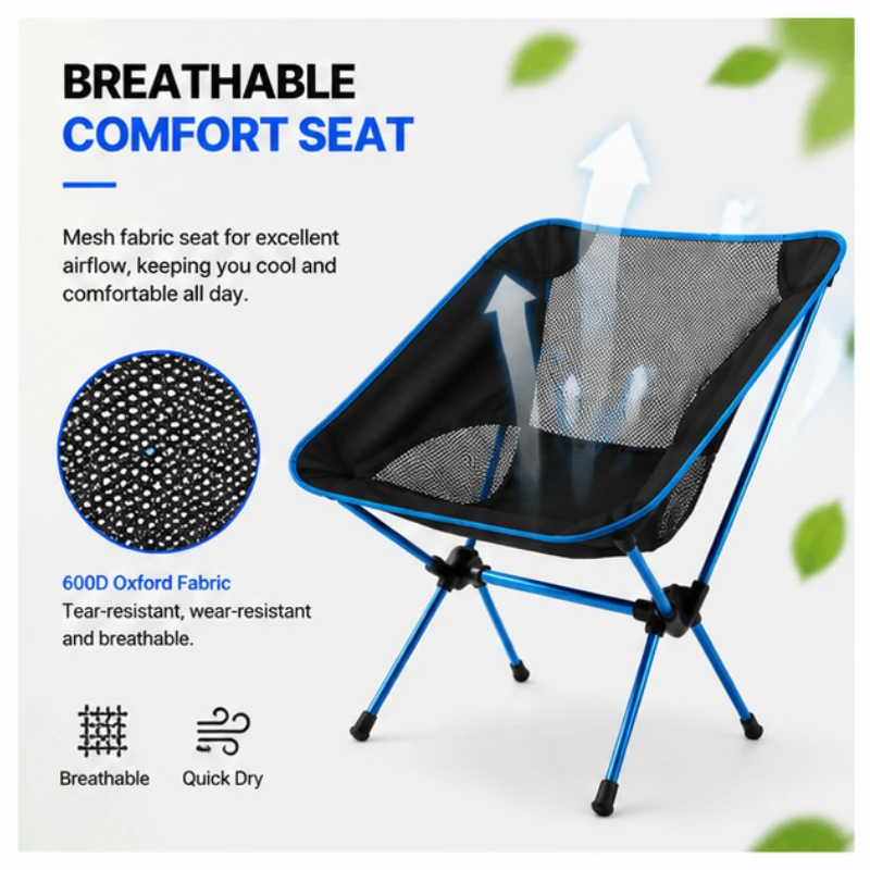 Extended Seat Portable Foldable Camping Chair, Ultralight Detachable Frame Ideal for Outdoor Fishing Journeys - view 4