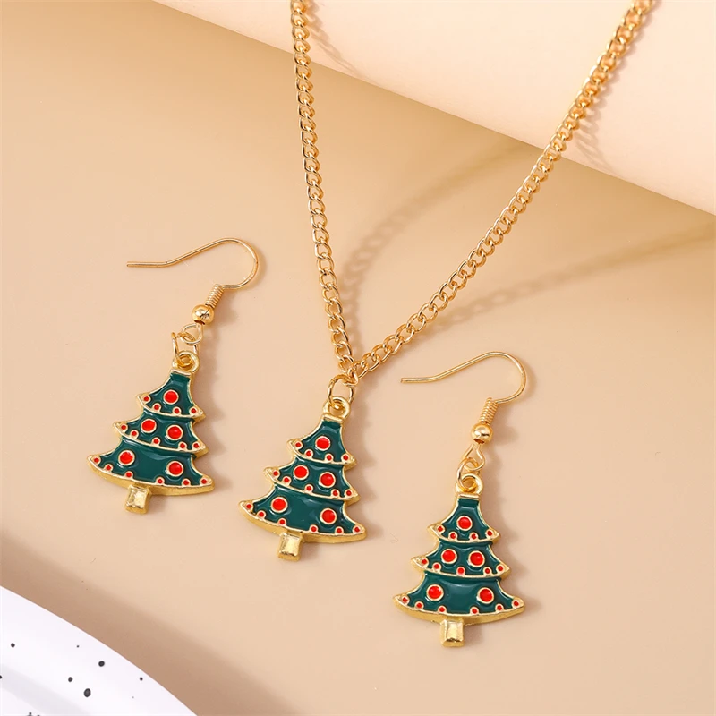 Mode Frohe Weihnachten Baum Schneemann Hirsch Baum Halskette Ohrringe Schmuck-Set für Frauen Mädchen Neujahr Festival Schmuck Geschenke – Detail 21