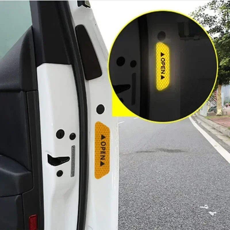 4pcs Reflective Car Door Sticker Safety Opening Warning Reflector Tape Decal Automatic Interior Exterior Decoration Accessories