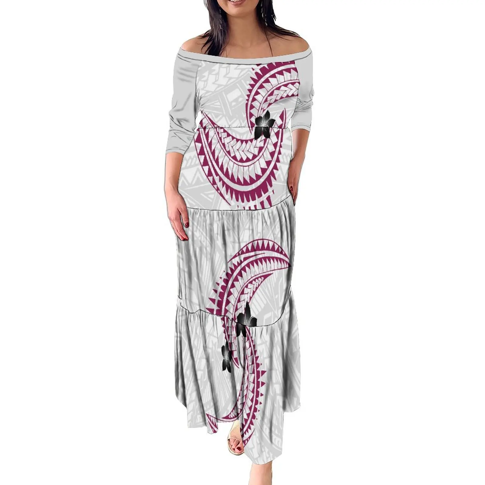 Custom Women'S Multi-Layered Dress Strapless Half-Sleeve Maxi Dress Plus Size 8xl Polynesian Tribal Dress