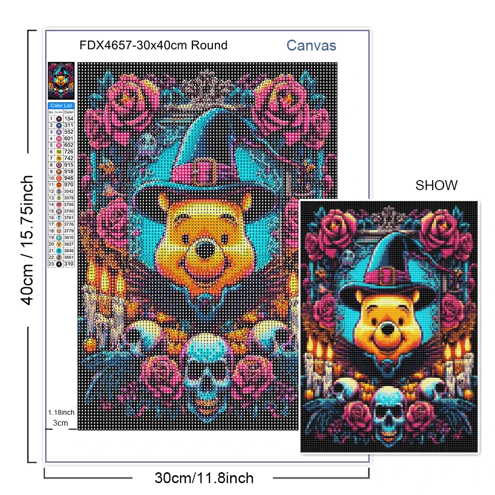 Zestaw 5D DIY Diamond Painting z motywem Halloween Disney Cartoon Bear and Skull Mosaic Art Full Diamond Canvas Set do wystroju domu