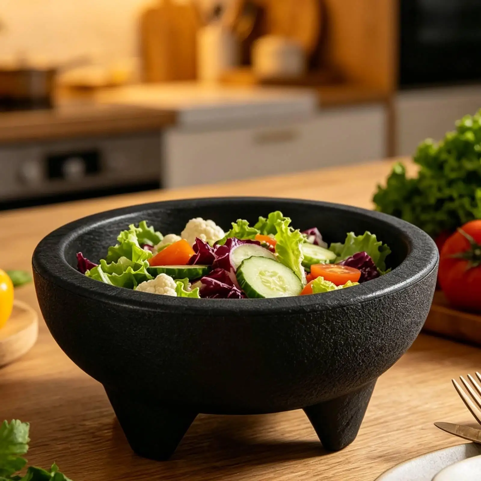 Tazón para Ensalada de 10 oz, Tazón de Imitación de Piedra Molcajete, Recipiente para Alimentos, Frutas, Salsas, Condimentos, Nueces, para Cafetería, Hogar, Fiestas, Cenas