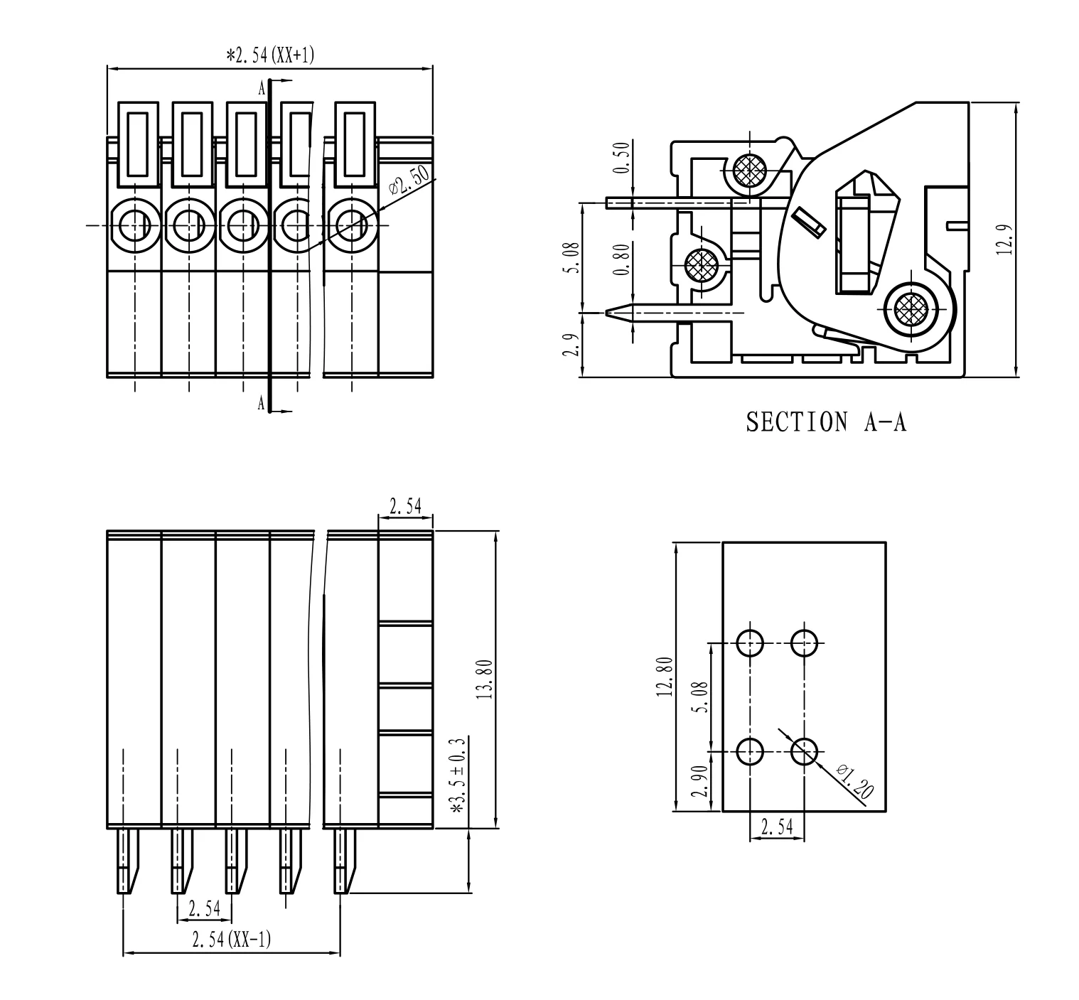 10PCS 2P-24P DG141V KF141V  1P-24P Terminals Connector PCB Spring Terminal Block KF141V 2.54 DG141V 2.54