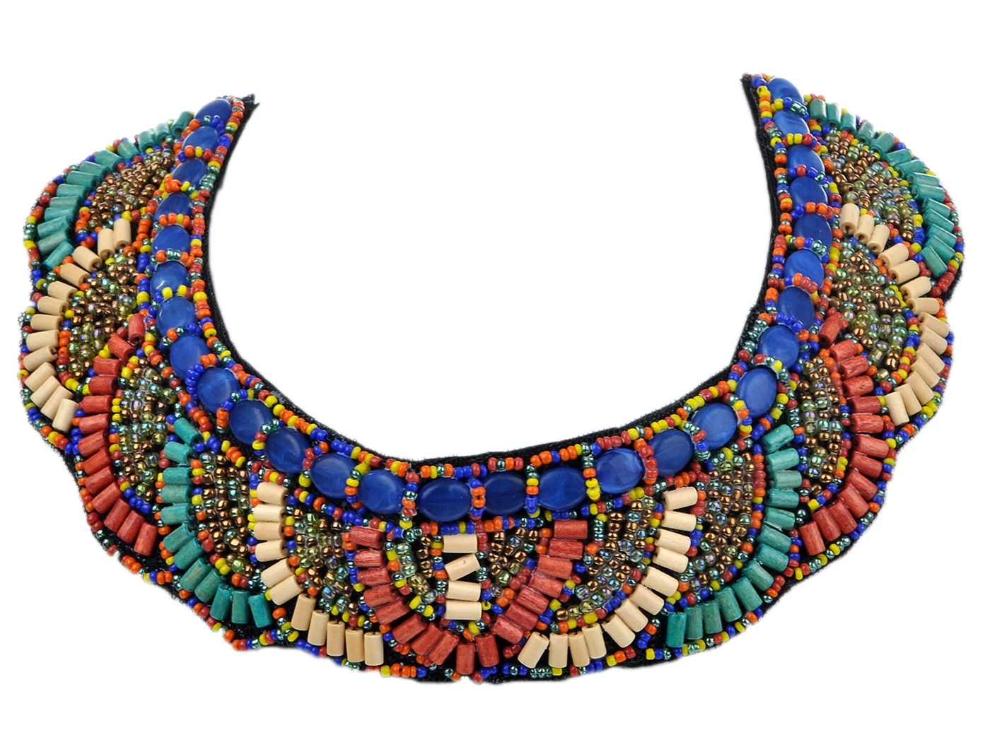 Tribal Colorful Beaded Bib Aztec Sun Scallop Edge Cute Statement Necklace