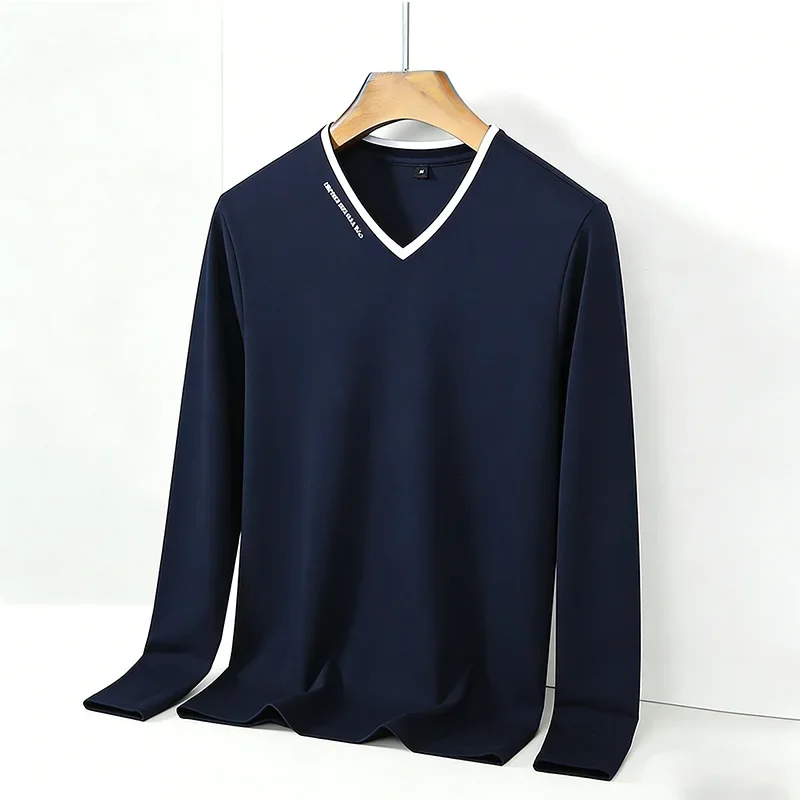 Langärmliges Herren-T-Shirt mit V-Ausschnitt, lässig, bequem, atmungsaktiv, weicher Stoff, modisch, Basic, für den täglichen Gebrauch