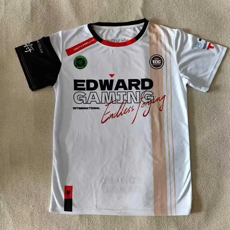 Seoul Global Match 2024 EDG Team Valorant Short Sleeve T-Shirt Standard Fit Polyester Fiber Youth Popular Daily Wear Four Sea...