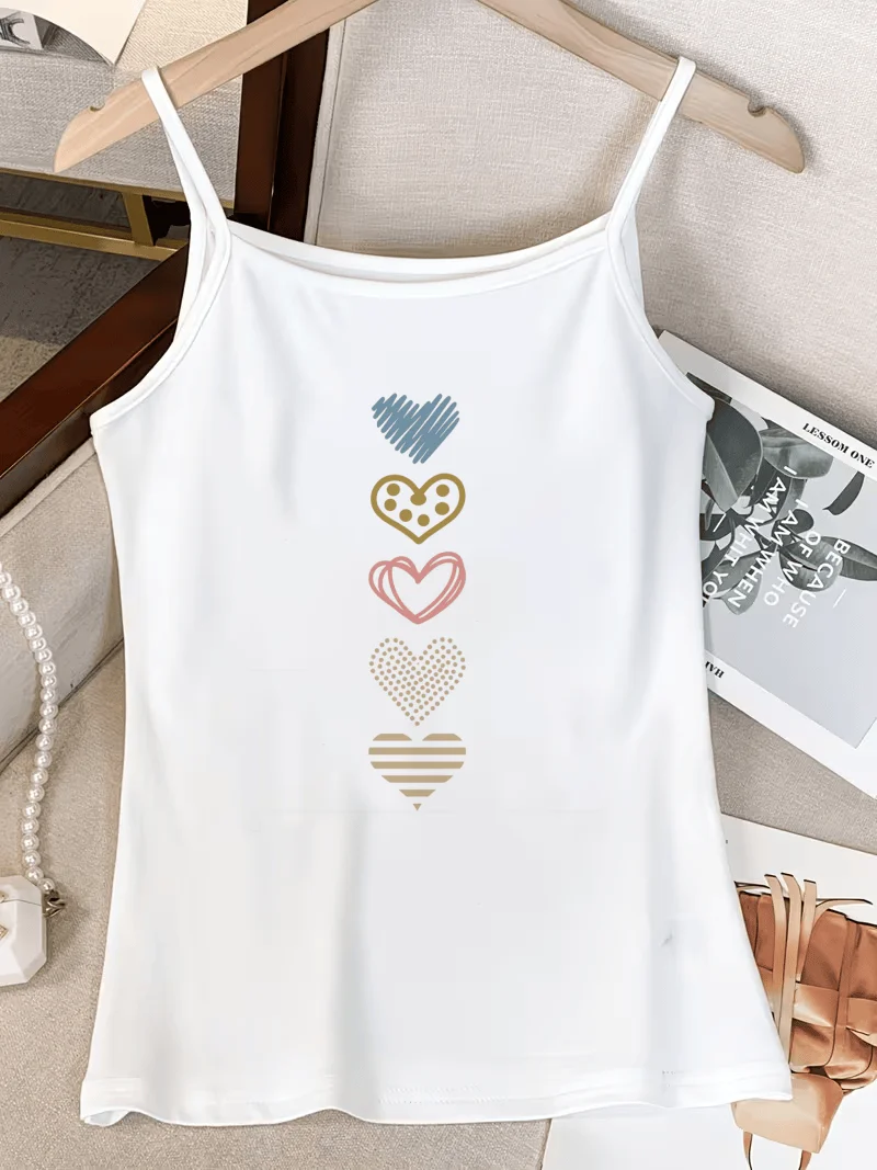 Women Multi Pattern Vertical Hearts Print Spaghetti Strap Camisole Coquette Sleeveless Tank Top Summer Casual Aesthetic Vest