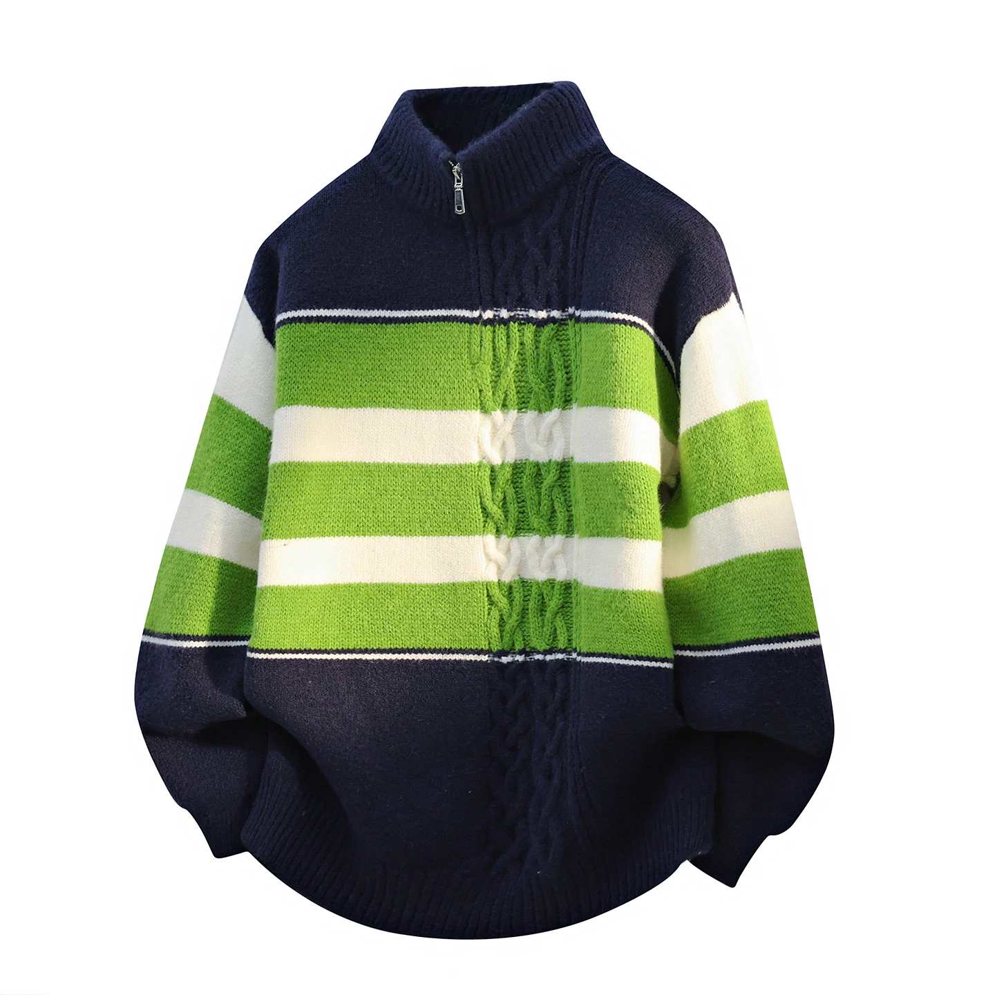 

Мужской свитер с высоким воротником на молнии, вязаный, повседневный, свободного кроя, зимний, модный, с цветовыми блоками, удобный, из смесового полиэстера