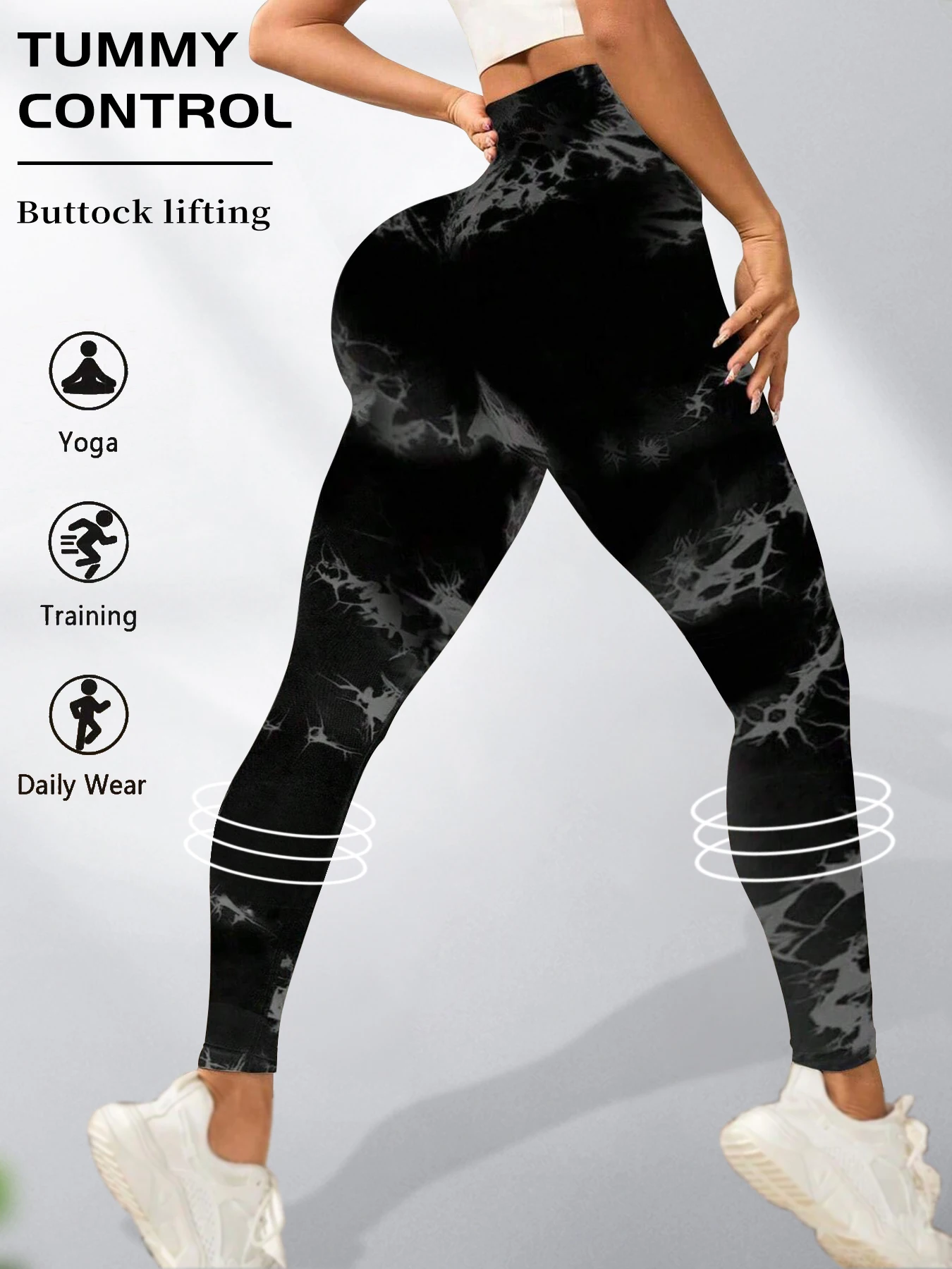 3 قطعة سراويل رياضية نسائية عالية الخصر مصبوغة بربطة عنق ، رفع الأرداف وتنحيف الساقين سراويل اليوغا