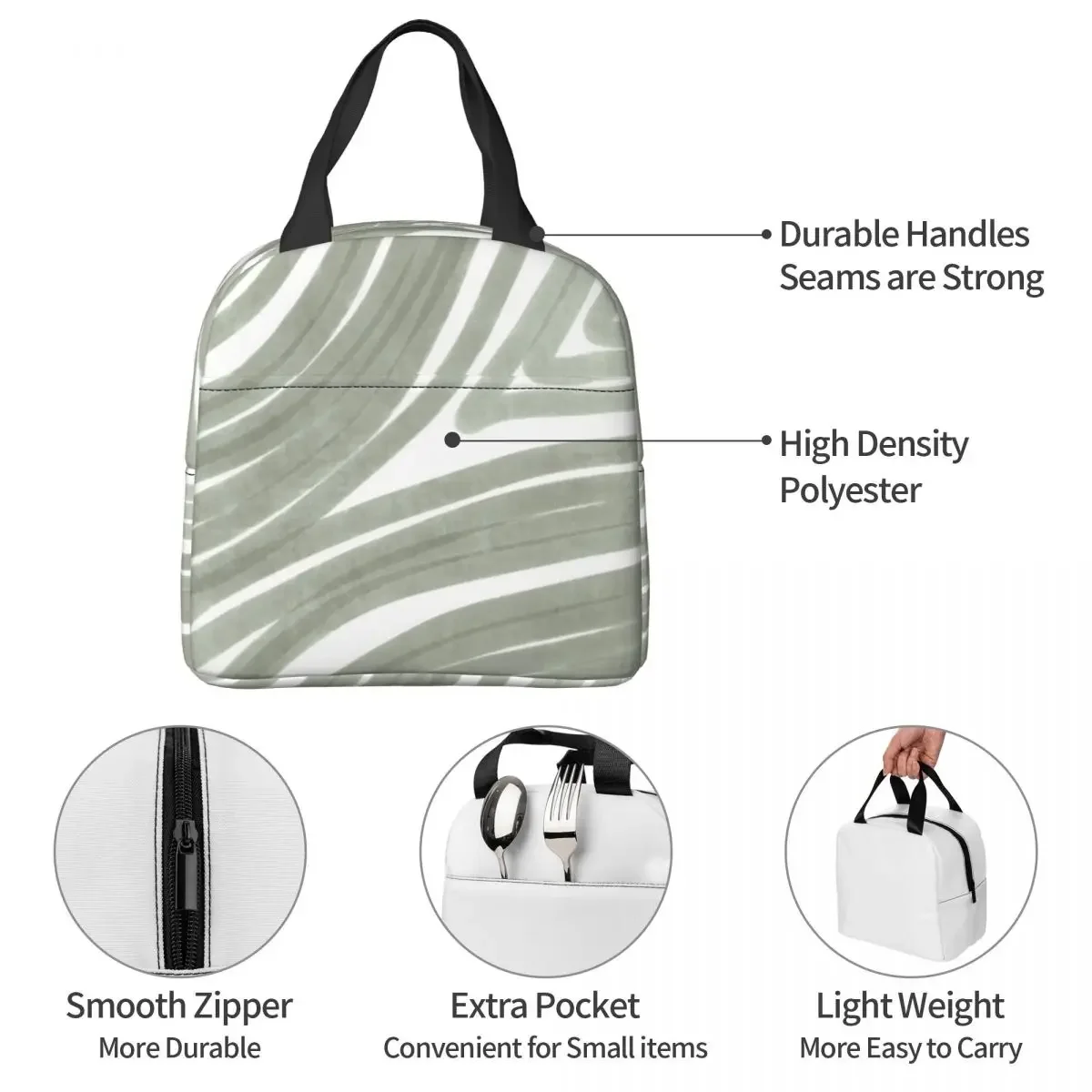 Lunch Bags for Men Women Sage Green Pattern Geometric Line Art Thermal Cooler Portable Picnic Canvas Lunch Box Food Bag