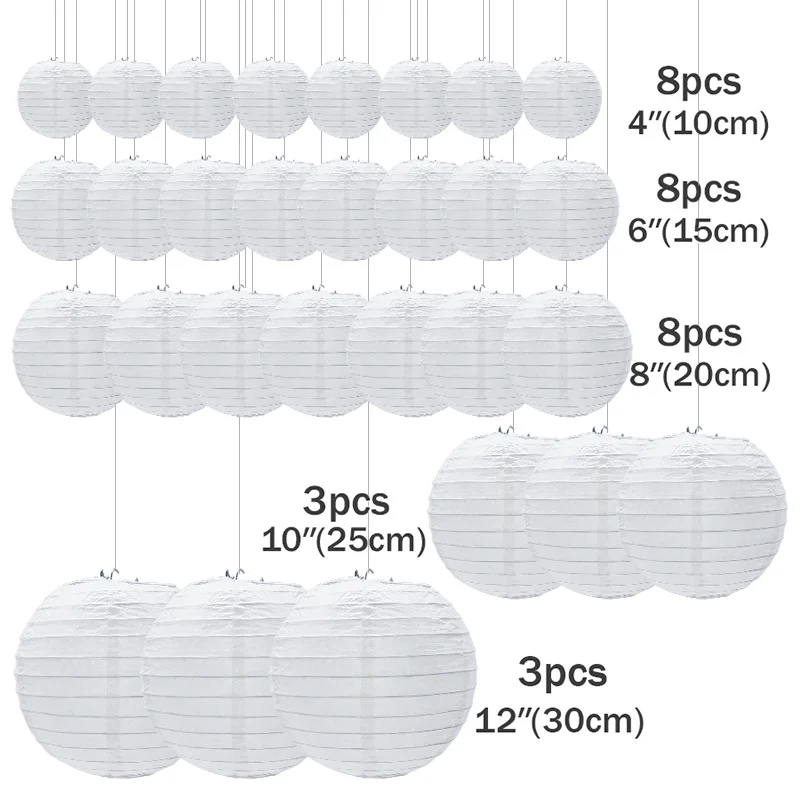 30 pz/lotto 4 ''-12 '' Lanterne di Carta Cinese Bianche Palla Appesa Lanterna Rotonda per la Cerimonia Nuziale Festa di Compleanno Evento Decorazione Di Natale