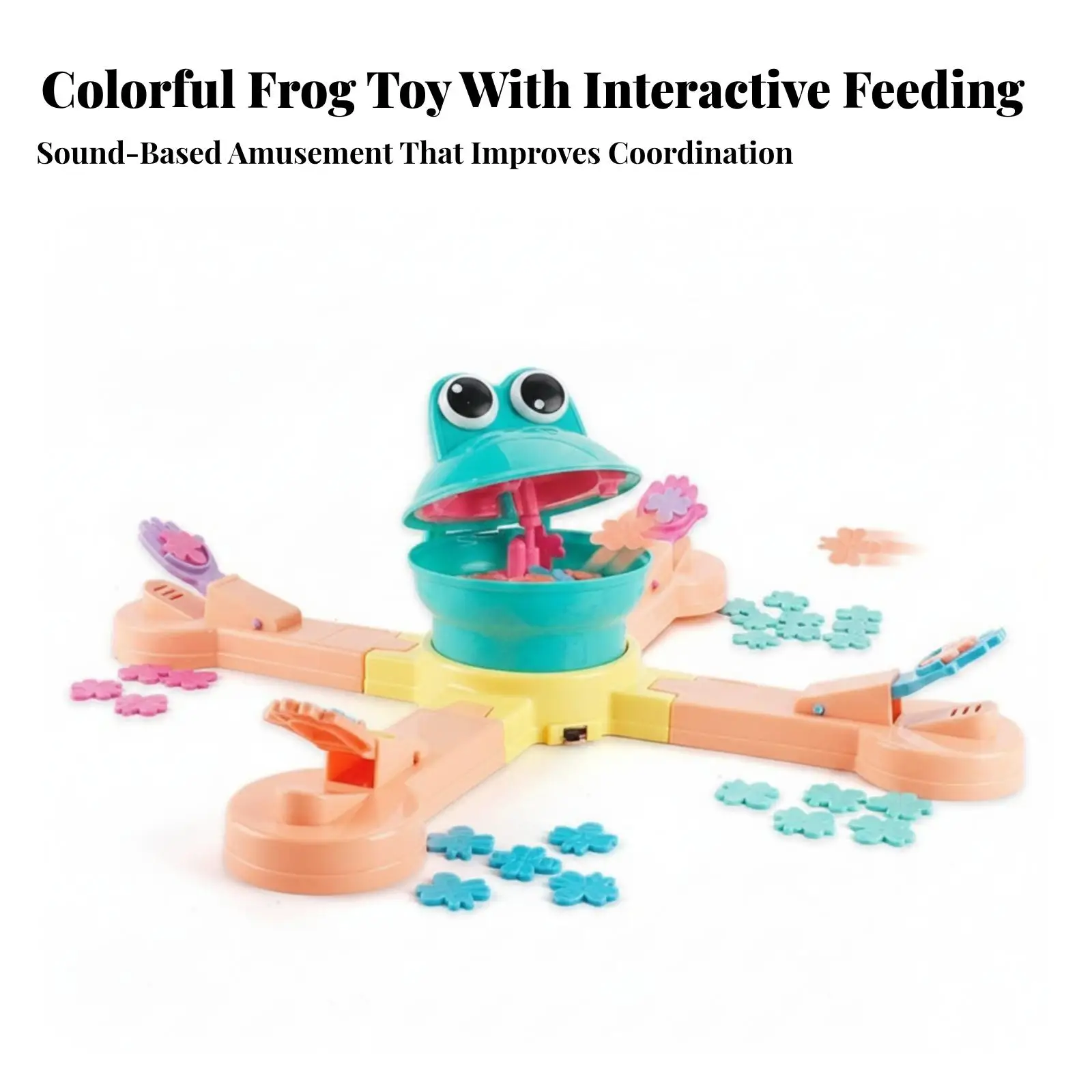 Musical Frog Playthin Feeding Game Plastic Interactive Toy for Kids Coordination Fun