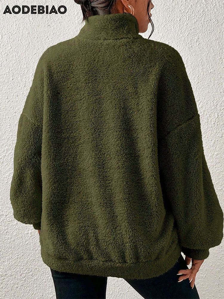 AODEBIAO Women Hairy Hoodie Coat Autumn Winter Long Sleeves Fashion Loose Coat Top Casual Streetwear Keep Warm Solid Long Hoodie