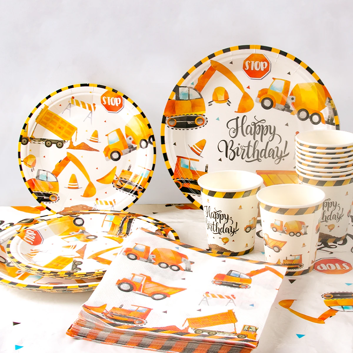 Building Construction Themed Birthday Party Decoration  Tractor Excavator Paper Plate Banner Balloon Kids Boys Party Supplies