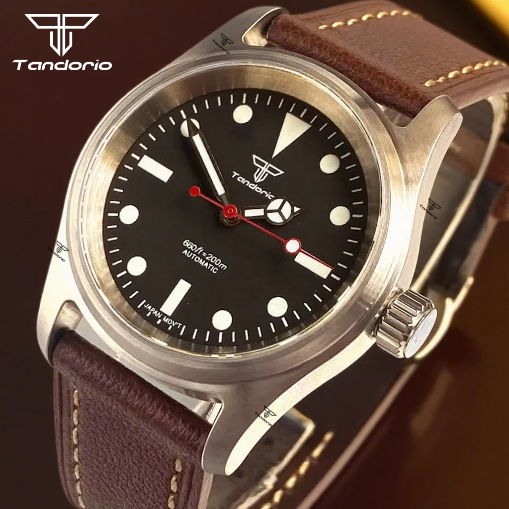 

Miyota 8215 Movt 36 мм классические автоматические часы-пилот для мужчин, черный циферблат, сапфировое стекло, механические часы, кожаный ремешок, светящийся