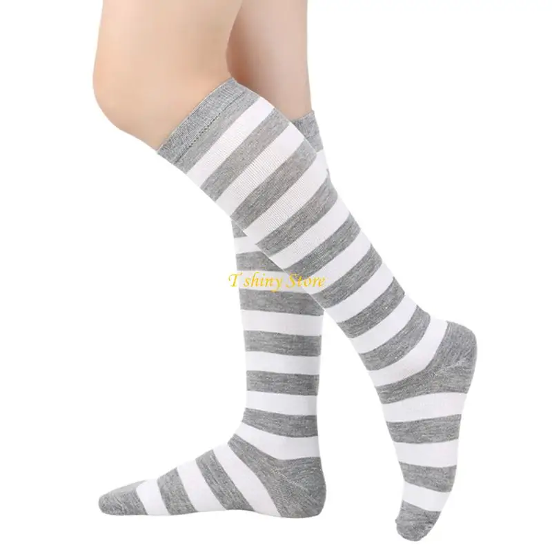 N58F 1 زوج جوارب للركبة، جوارب طويلة للركبة للنساء والفتيات جوارب طويلة مخططة #4