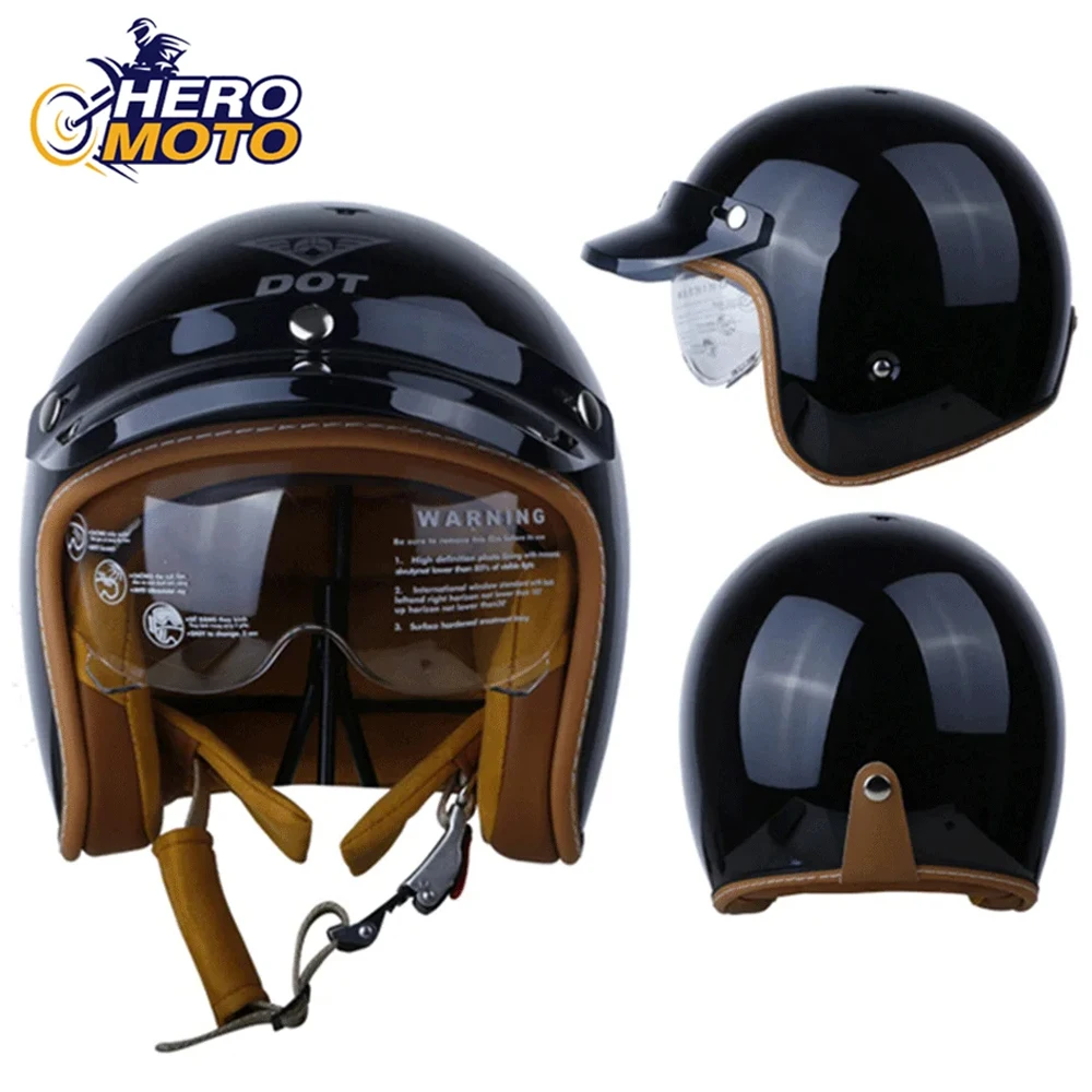 Motocross Helmet 3/4 Open Face Motorcycle Helmets Retro Helmet DOT Certification Moto Helmet Half Face Four Seasons Breathable