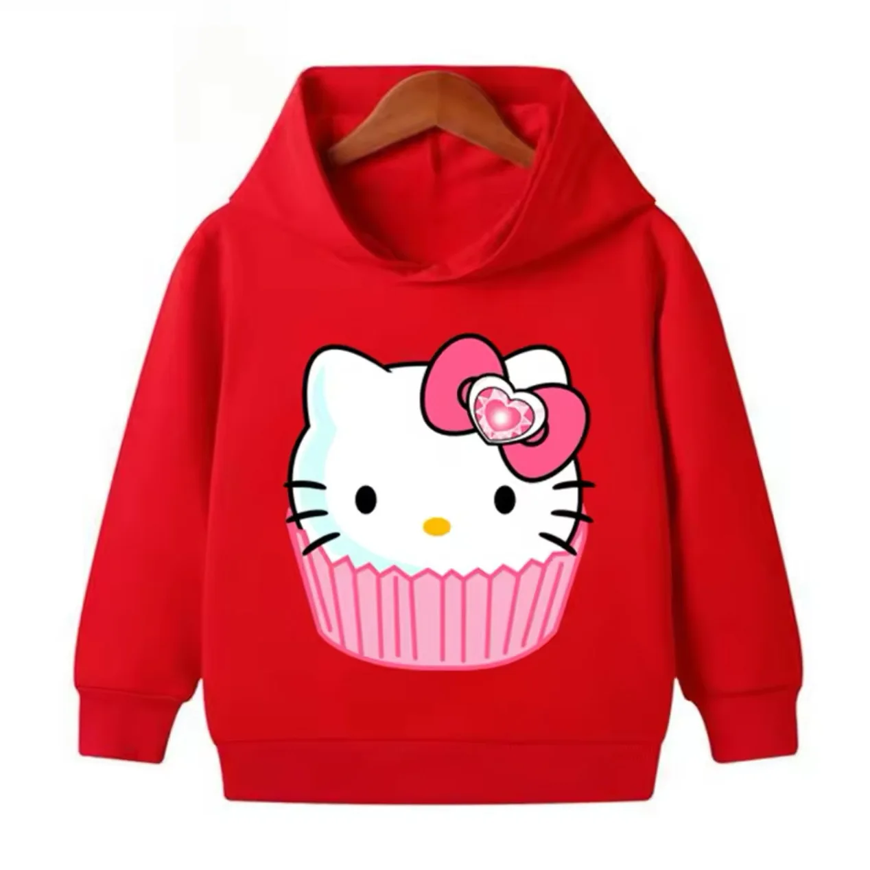 

Cartoon cute Sanrio Hello Kitty print fashion girls hoodie children's fall and winter outdoor leisure warm hooded sweatshirt